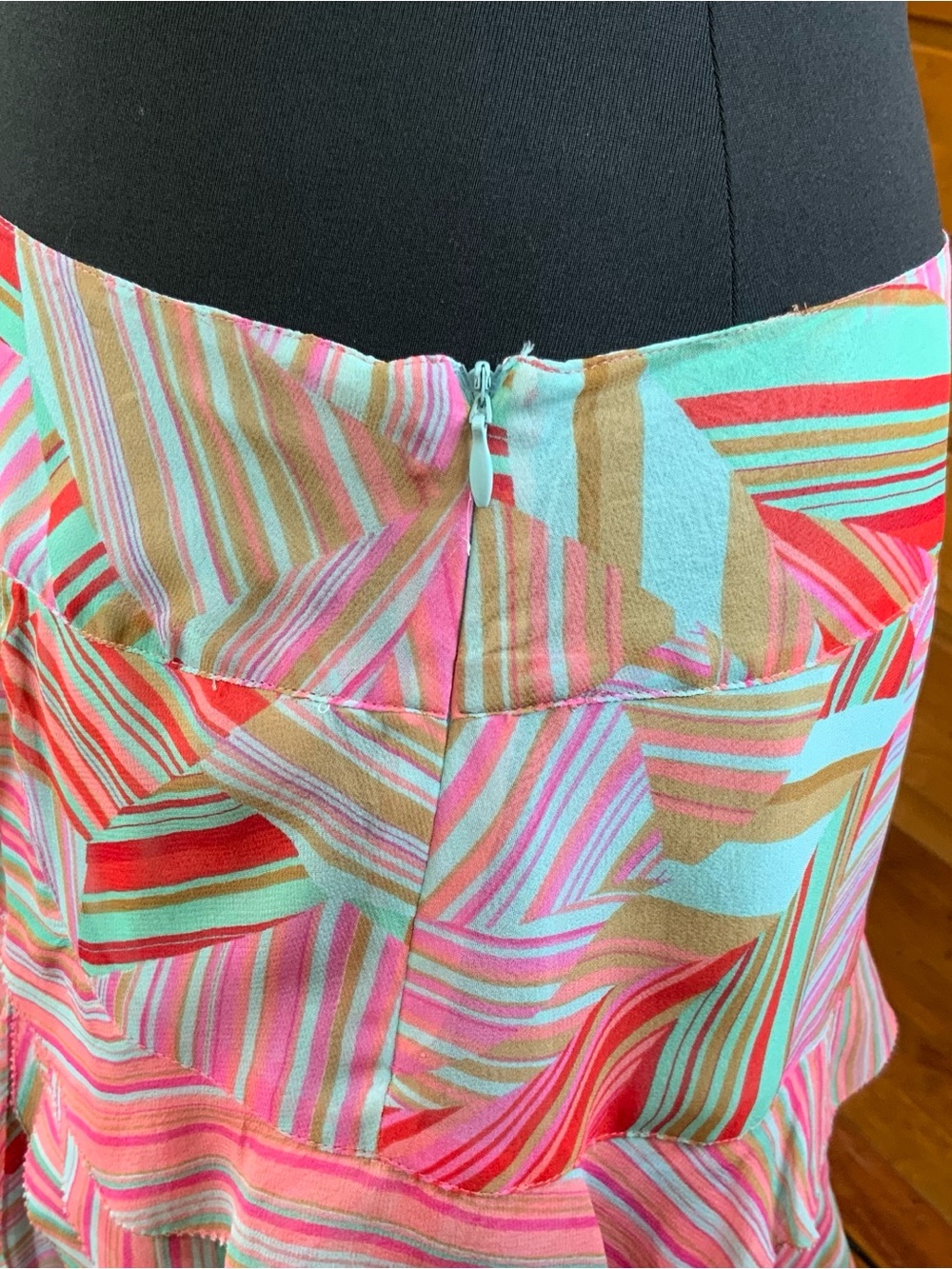 Striped Pink Turquoise Ruffle Asymmetrical Midi Skirt very flattering. - Picture 4 of 8